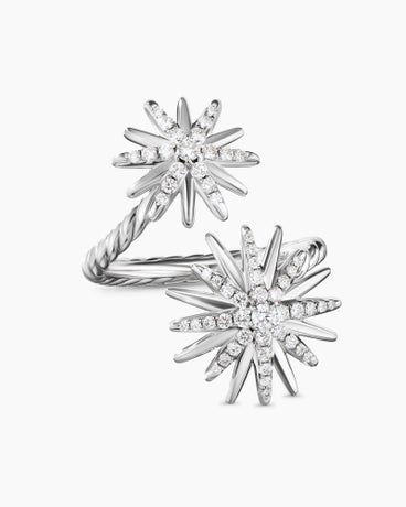Starburst Bypass Ring in Sterling Silver with Diamonds, 27.5mm