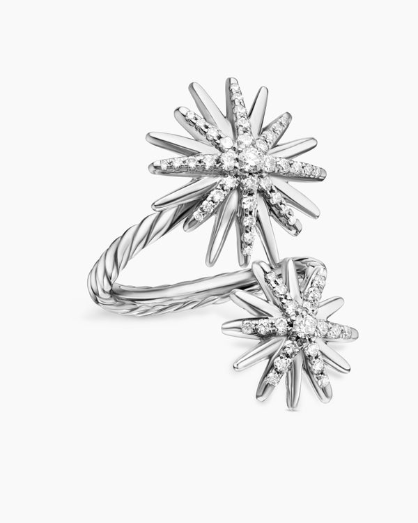 Starburst Bypass Ring in Sterling Silver with Diamonds, 27.5mm