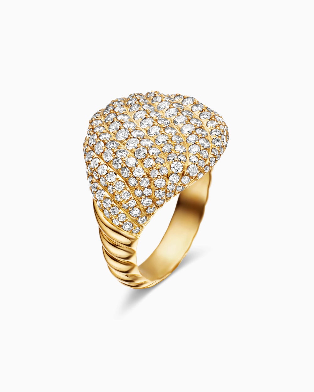 Womens Sculpted Cable Pinky Ring in 18ct Yellow Gold with Diamonds, 13mm