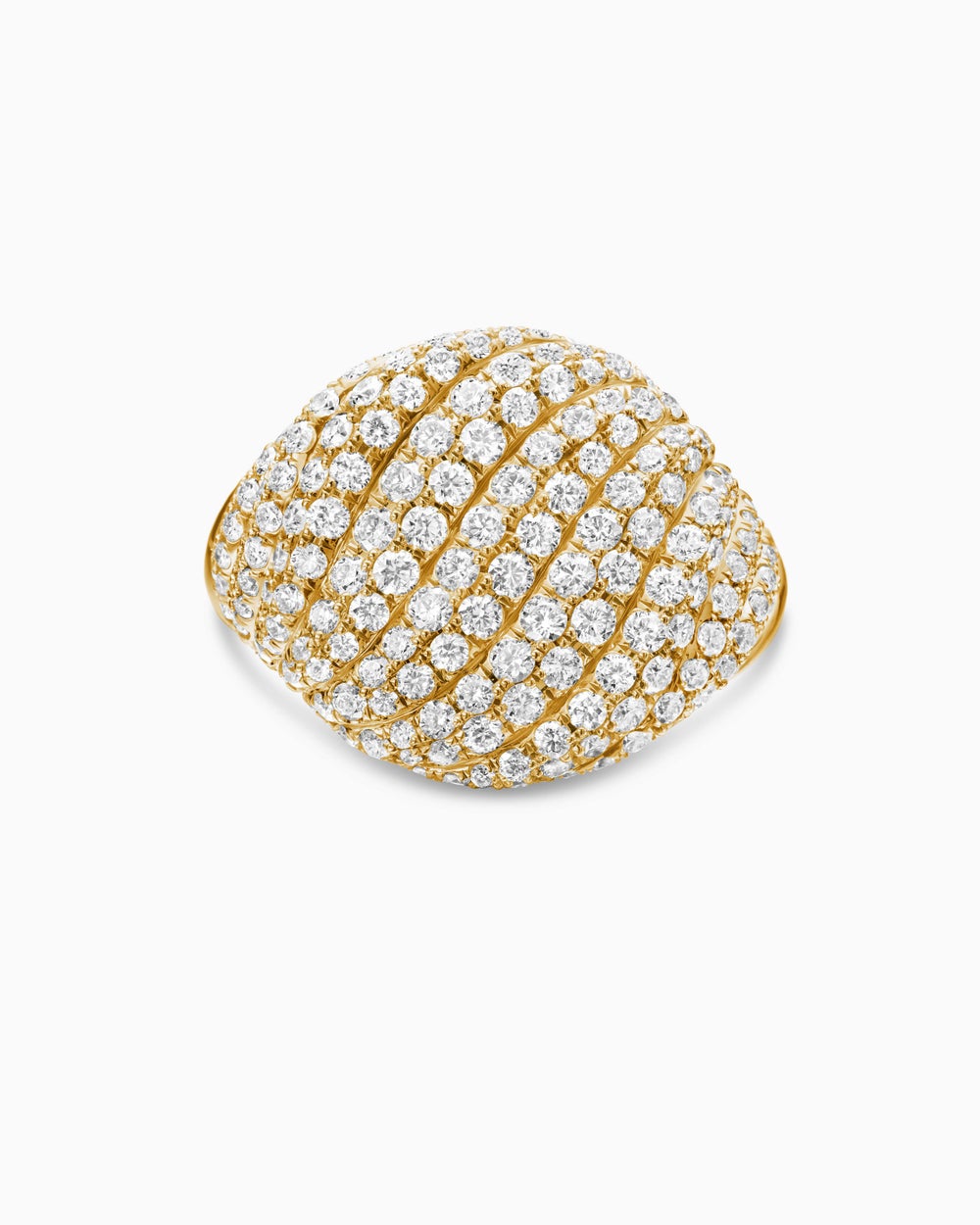 Womens Sculpted Cable Pinky Ring in 18ct Yellow Gold with Diamonds, 13mm
