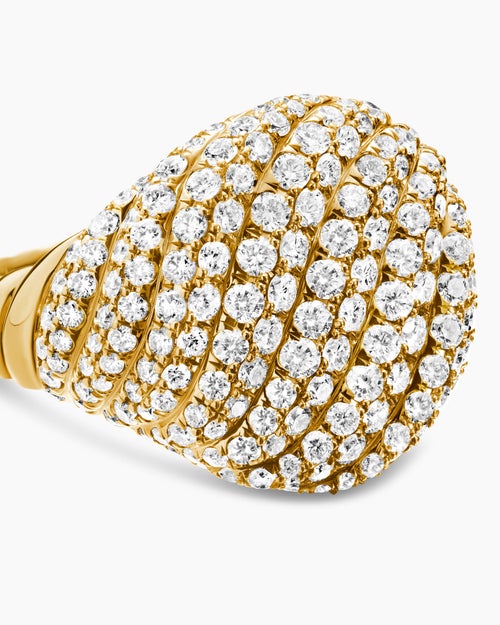 Womens Sculpted Cable Pinky Ring in 18K Yellow Gold with Diamonds, 13mm