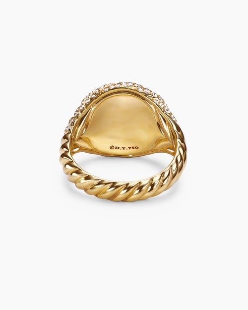 Womens Sculpted Cable Pinky Ring in 18K Yellow Gold with Diamonds, 13mm