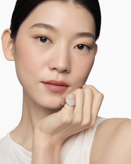 Womens Sculpted Cable Pinky Ring in 18K Yellow Gold with Diamonds, 13mm