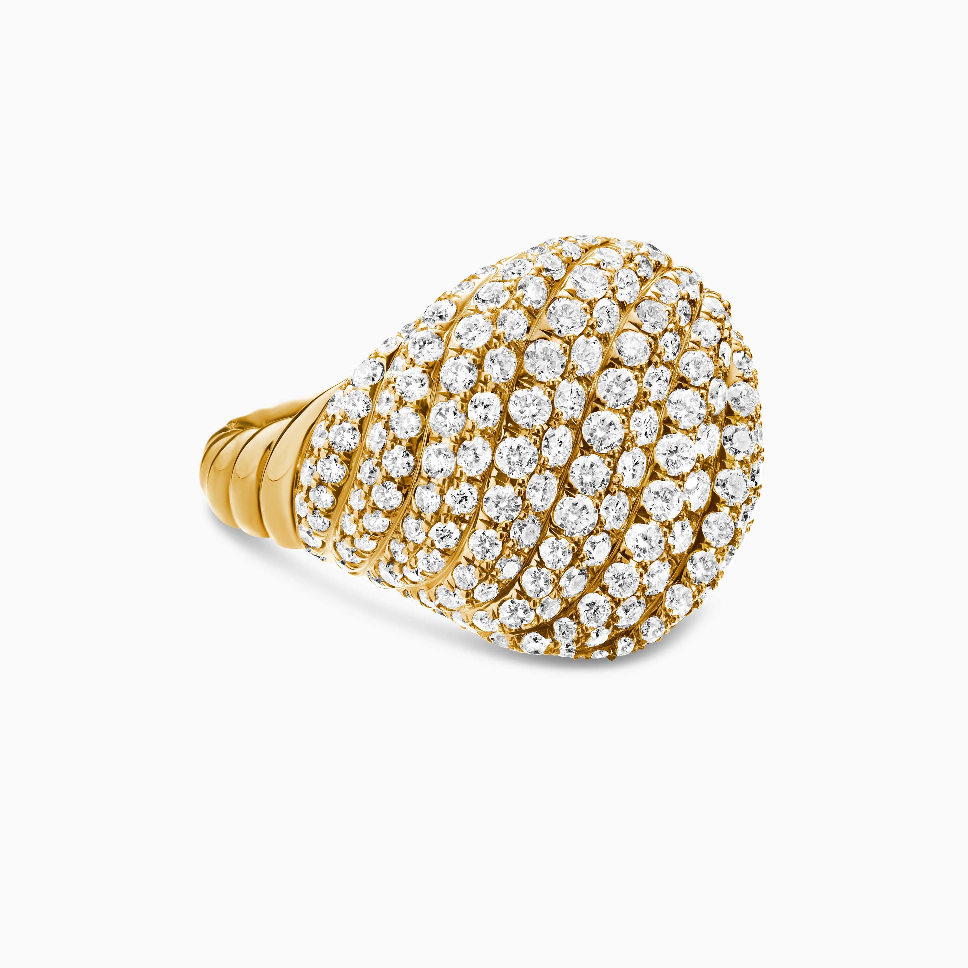 Womens Sculpted Cable Pinky Ring in 18K Yellow Gold with Diamonds, 13mm