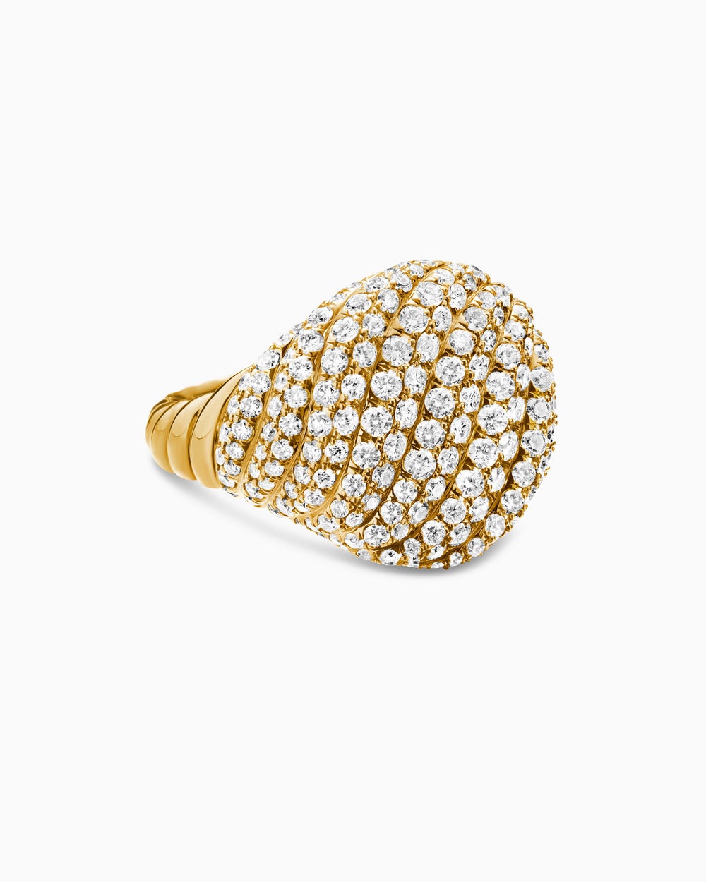 Womens Sculpted Cable Pinky Ring in 18ct Yellow Gold with Diamonds, 13mm
