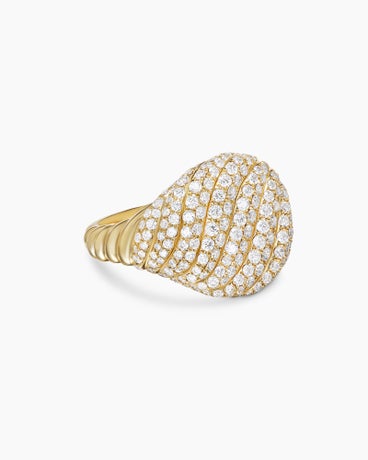Sculpted Cable Pinky Ring in 18K Yellow Gold with Diamonds, 13mm