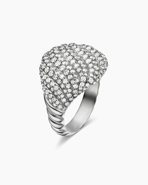 Womens Sculpted Cable Pinky Ring in 18ct White Gold with Diamonds, 13mm