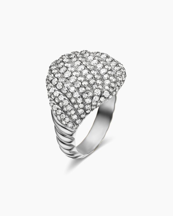 Sculpted Cable Pinky Ring in 18K White Gold with Diamonds, 13mm