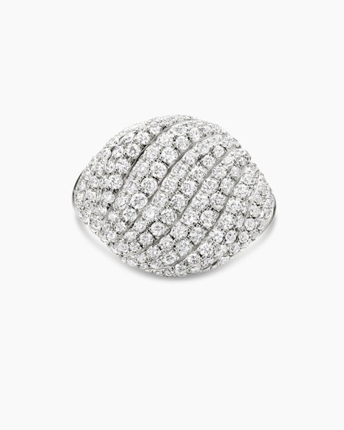 Womens Sculpted Cable Pinky Ring in 18ct White Gold with Diamonds, 13mm