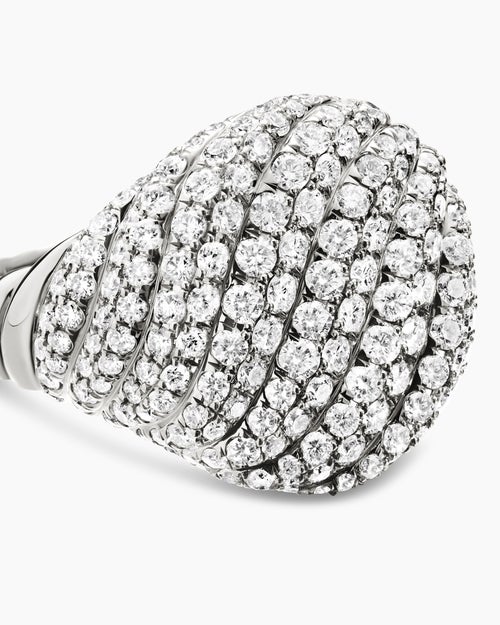 Womens Sculpted Cable Pinky Ring in 18K White Gold with Diamonds, 13mm