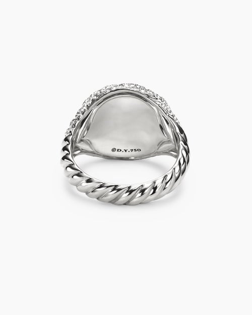 Womens Sculpted Cable Pinky Ring in 18K White Gold with Diamonds, 13mm