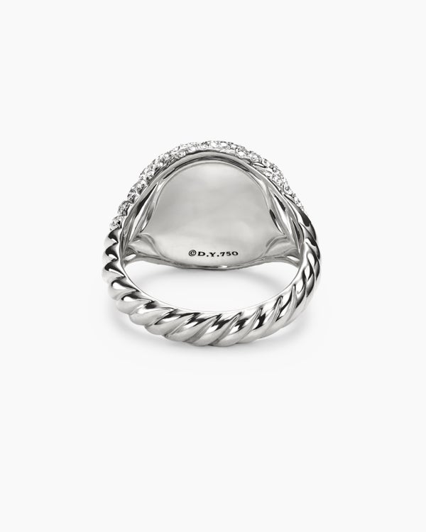 Sculpted Cable Pinky Ring in 18K White Gold with Diamonds, 13mm