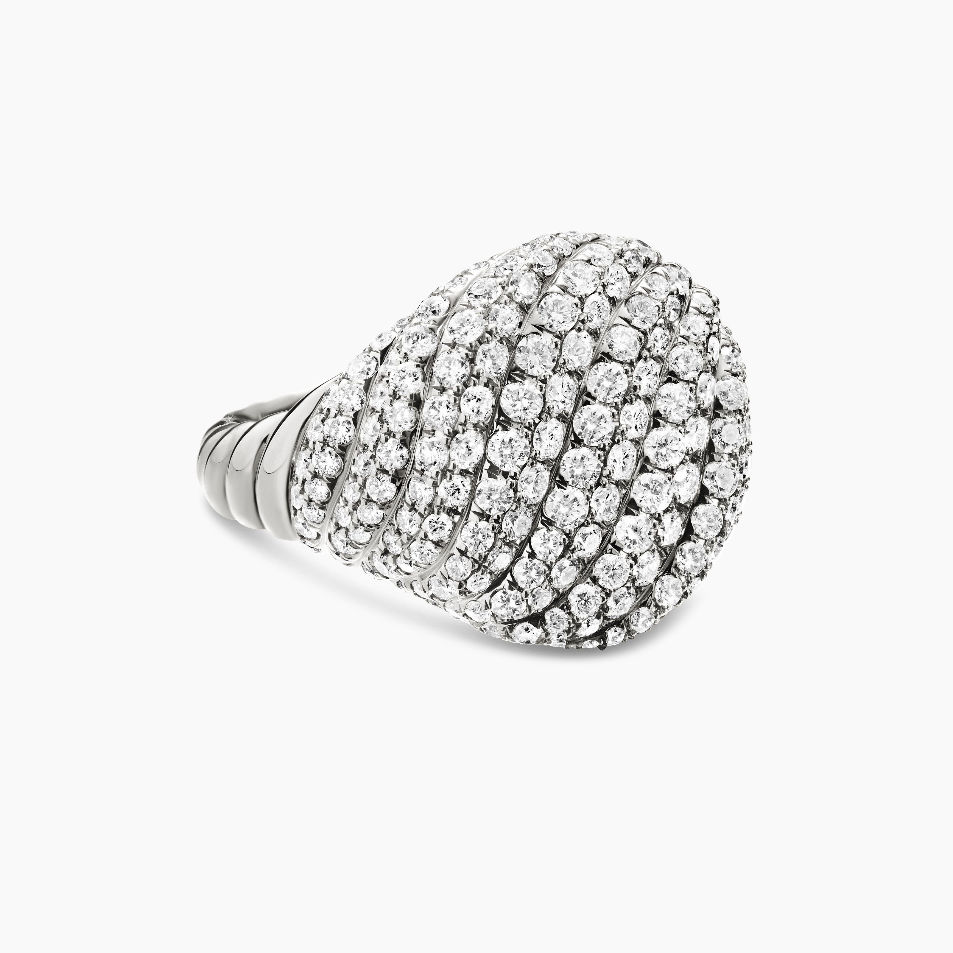 Womens Sculpted Cable Pinky Ring in 18K White Gold with Diamonds, 13mm