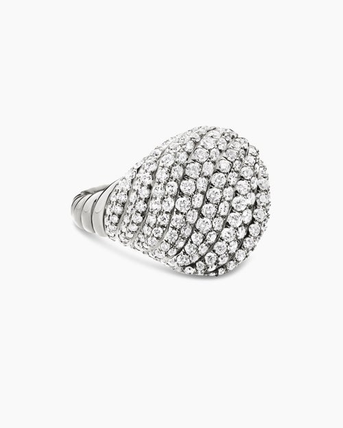 Womens Sculpted Cable Pinky Ring in 18ct White Gold with Diamonds, 13mm