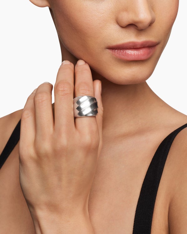 Cable Edge Saddle Ring in Sterling Silver, 18.8mm