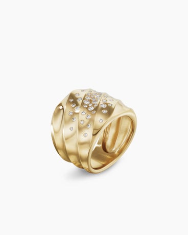 Cable Edge® Saddle Ring in 18K Yellow Gold with Pavé Diamonds