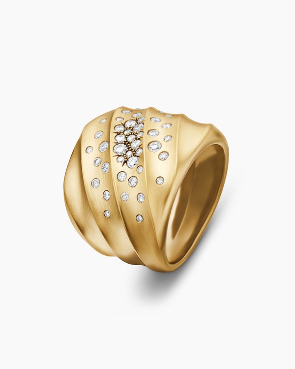 Cable Edge Saddle Ring in 18K Yellow Gold with Diamonds, 18.8mm