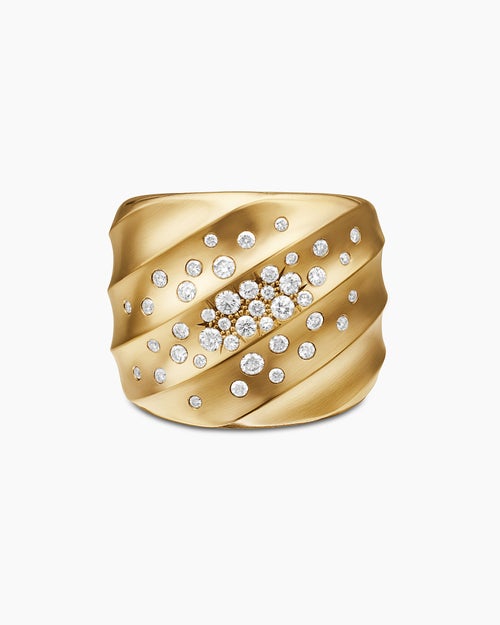 Womens Cable Edge Saddle Ring in 18K Yellow Gold with Diamonds, 18.8mm
