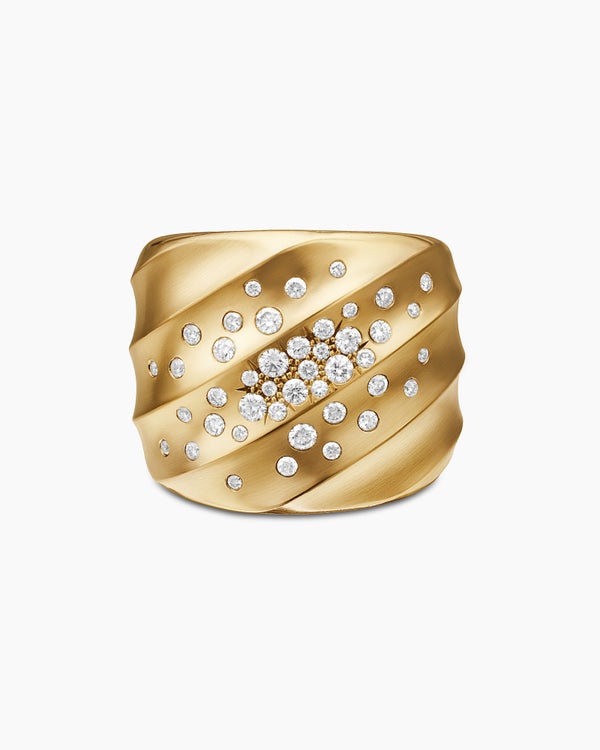 Cable Edge Saddle Ring in 18K Yellow Gold with Diamonds, 18.8mm