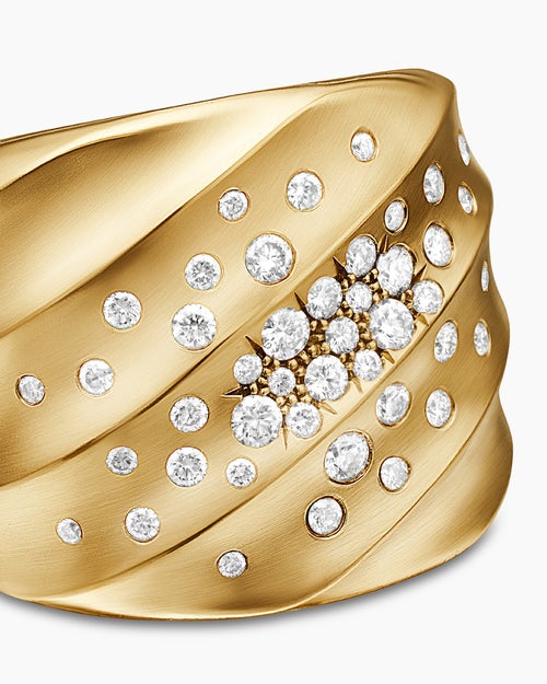Womens Cable Edge Saddle Ring in 18K Yellow Gold with Diamonds, 18.8mm