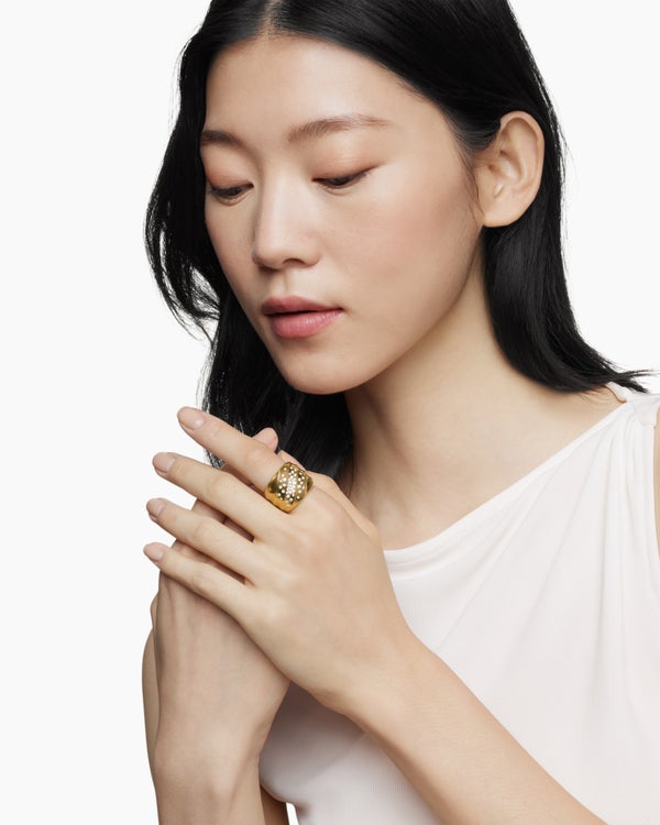 Cable Edge Saddle Ring in 18K Yellow Gold with Diamonds, 18.8mm