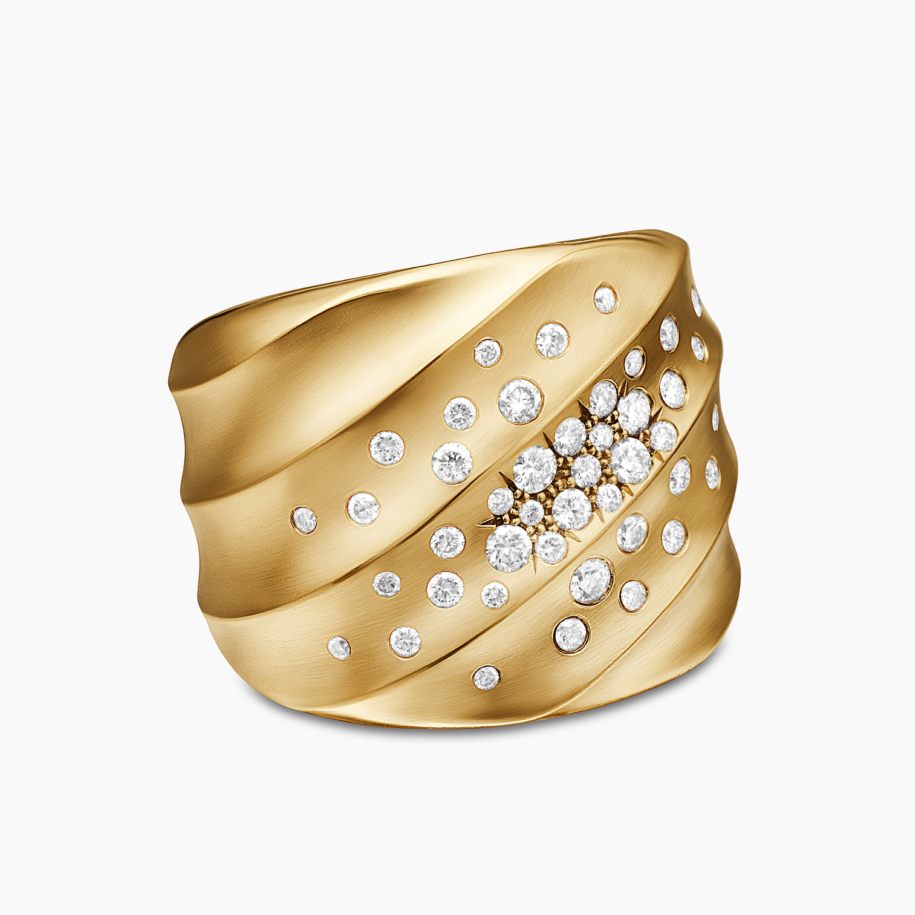 Womens Cable Edge Saddle Ring in 18K Yellow Gold with Diamonds, 18.8mm