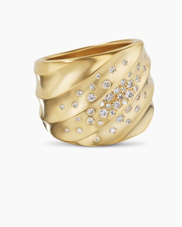 Cable Edge® Saddle Ring in 18K Yellow Gold with Pavé Diamonds