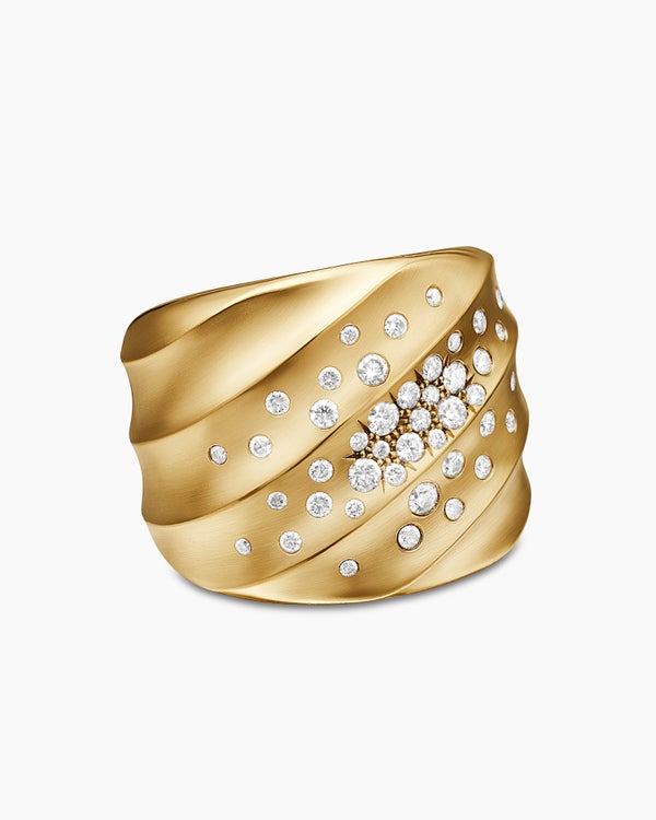 Cable Edge Saddle Ring in 18K Yellow Gold with Diamonds, 18.8mm