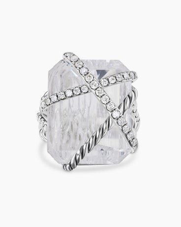 Crystal Cable Wrap Ring in Sterling Silver with Pavé Diamonds