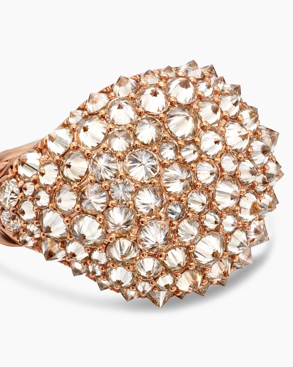 Reverse Set Pavé Signet Ring in 18K Rose Gold with Cognac Diamonds, 17.5mm