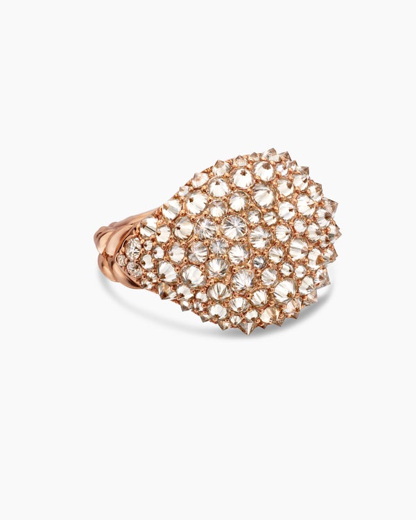 Reverse Set Pavé Signet Ring in 18K Rose Gold with Cognac Diamonds, 17.5mm
