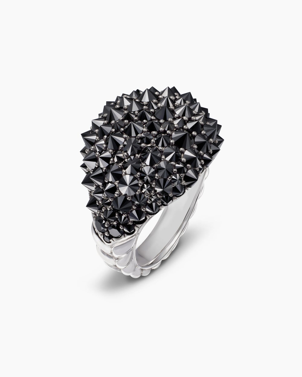 Bague chevalière Pavé à sertissage inversé en or blanc 18 carats avec diamants noirs, 17,5 mm pour femmes