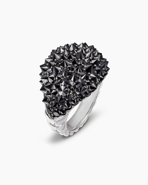 Womens Reverse Set Pavé Signet Ring in 18K White Gold with Diamonds, 17.5mm