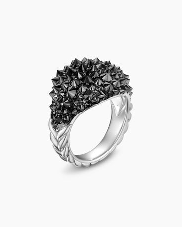 Chevron Signet Ring in 18K White Gold with Reverse Set Diamonds, 17.5mm