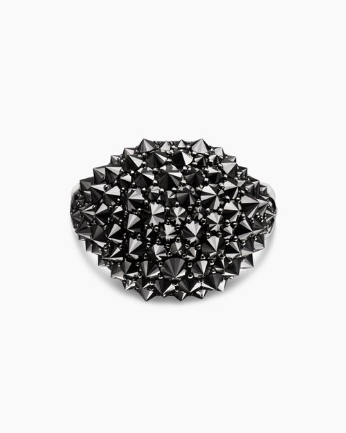 Womens Reverse Set Pavé Signet Ring in 18K White Gold with Diamonds, 17.5mm