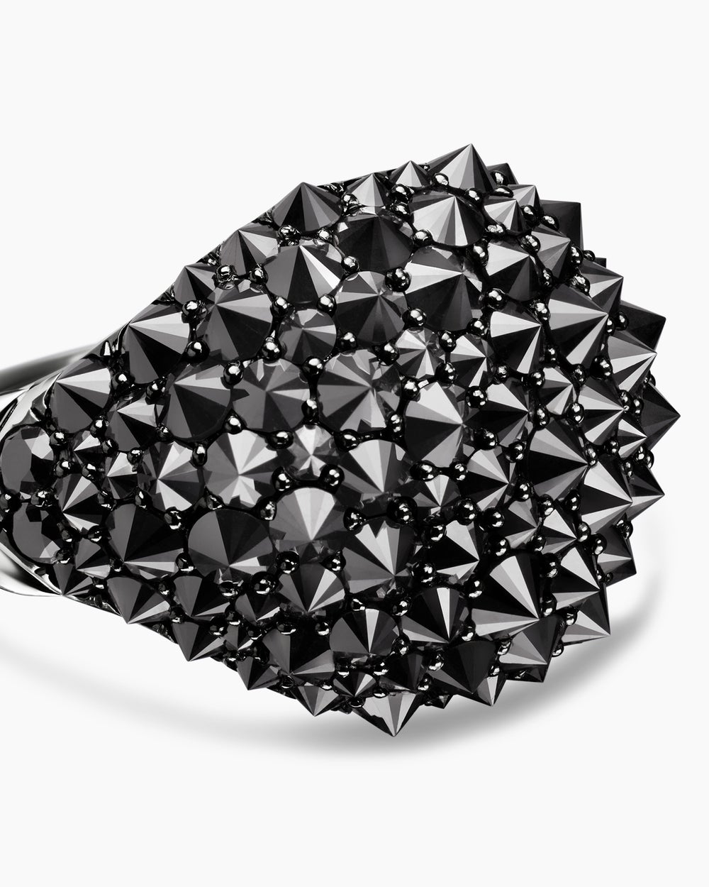 Bague chevalière Pavé à sertissage inversé en or blanc 18 carats avec diamants noirs, 17,5 mm pour femmes
