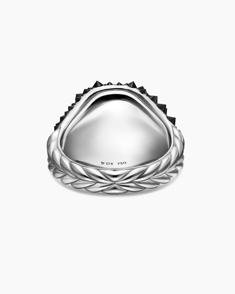 Bague chevalière Pavé à sertissage inversé en or blanc 18 carats avec diamants noirs, 17,5 mm pour femmes