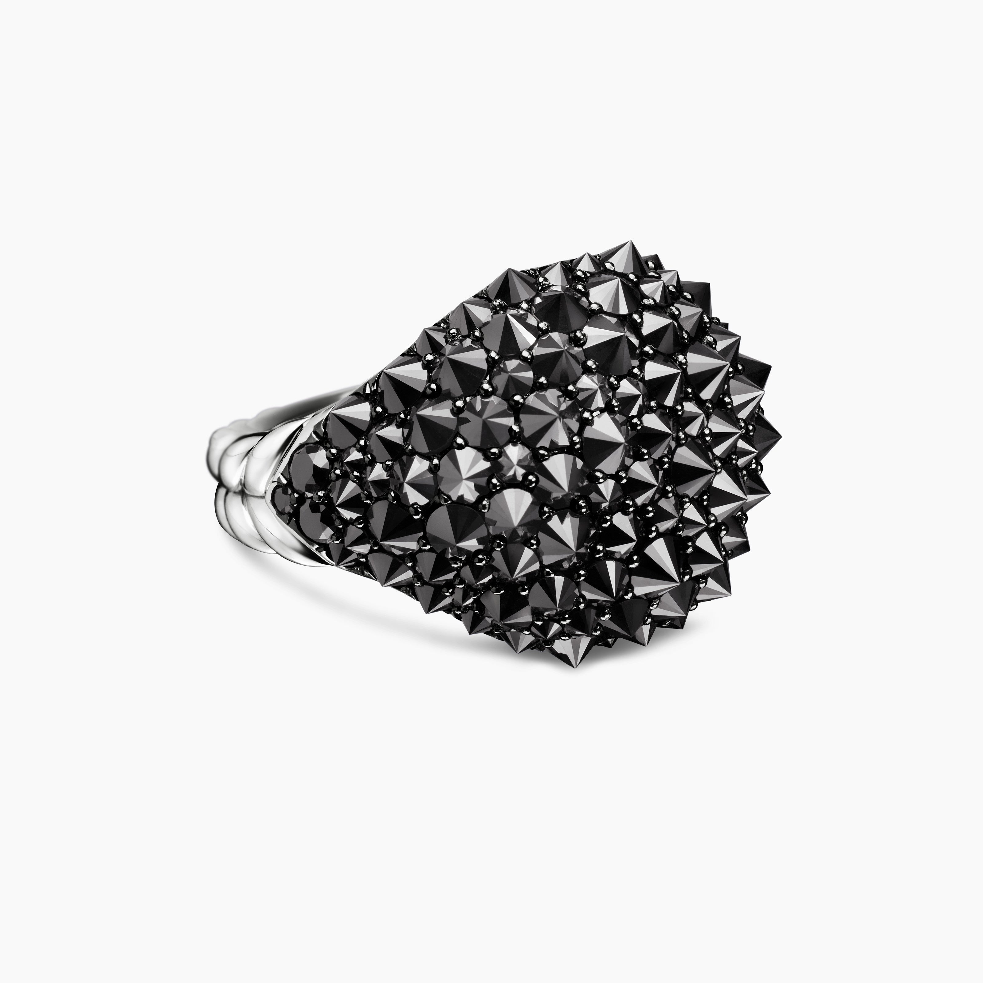Womens Reverse Set Pav&eacute; Signet Ring in 18K White Gold with Diamonds, 17.5mm