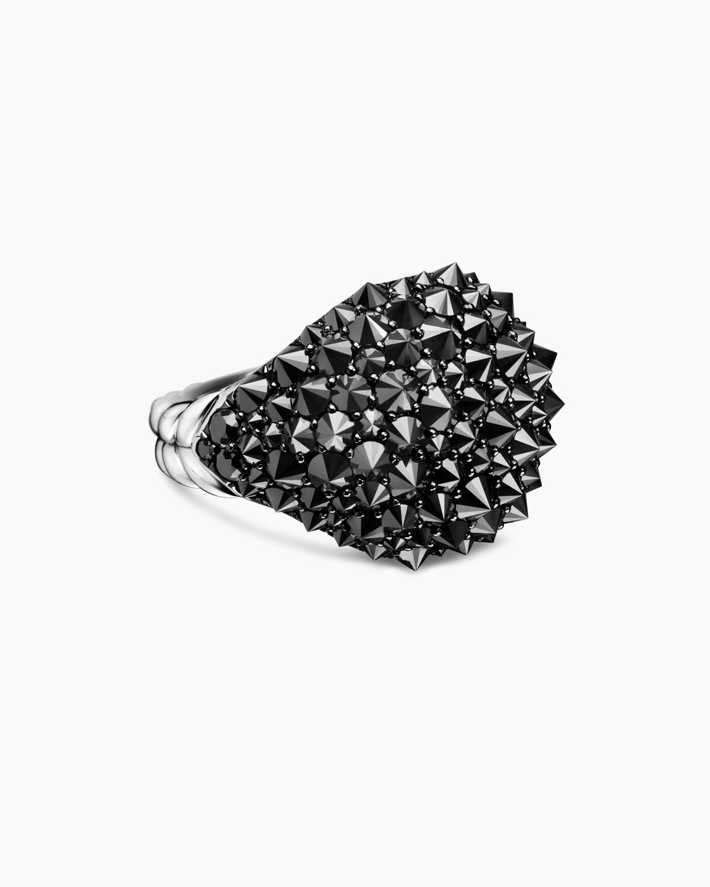 Bague chevalière Pavé à sertissage inversé en or blanc 18 carats avec diamants noirs, 17,5 mm pour femmes