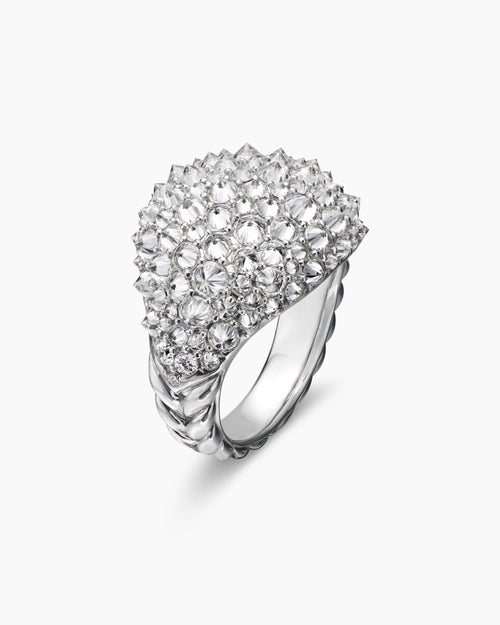 Womens Reverse Set Pavé Signet Ring in 18K White Gold with Diamonds, 17.5mm