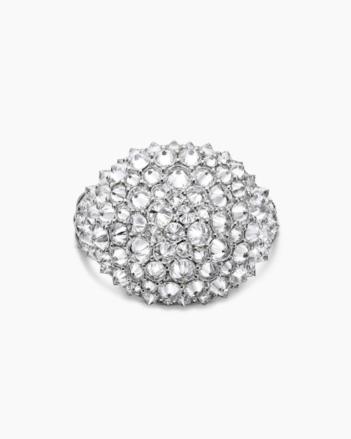Womens Reverse Set Pavé Signet Ring in 18K White Gold with Diamonds, 17.5mm
