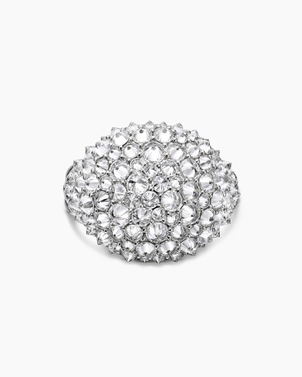 Reverse Set Pavé Signet Ring in 18K White Gold with Diamonds, 17.5mm