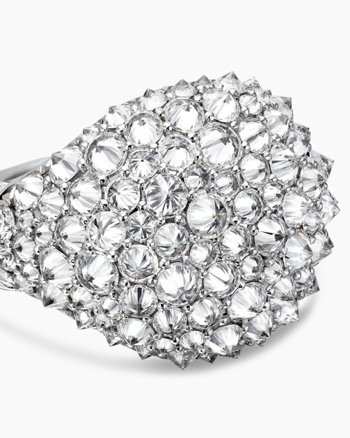 Womens Reverse Set Pavé Signet Ring in 18K White Gold with Diamonds, 17.5mm