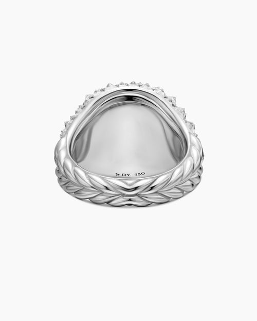 Womens Reverse Set Pavé Signet Ring in 18K White Gold with Diamonds, 17.5mm