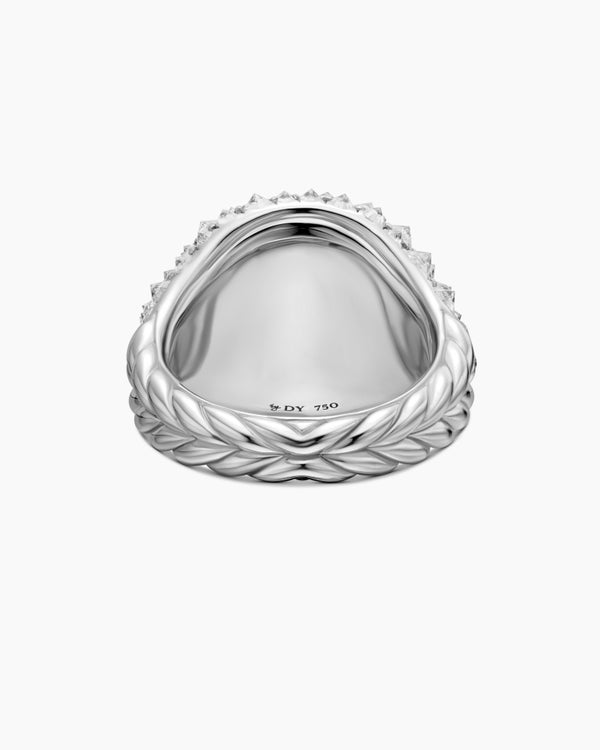 Reverse Set Pavé Signet Ring in 18K White Gold with Diamonds, 17.5mm