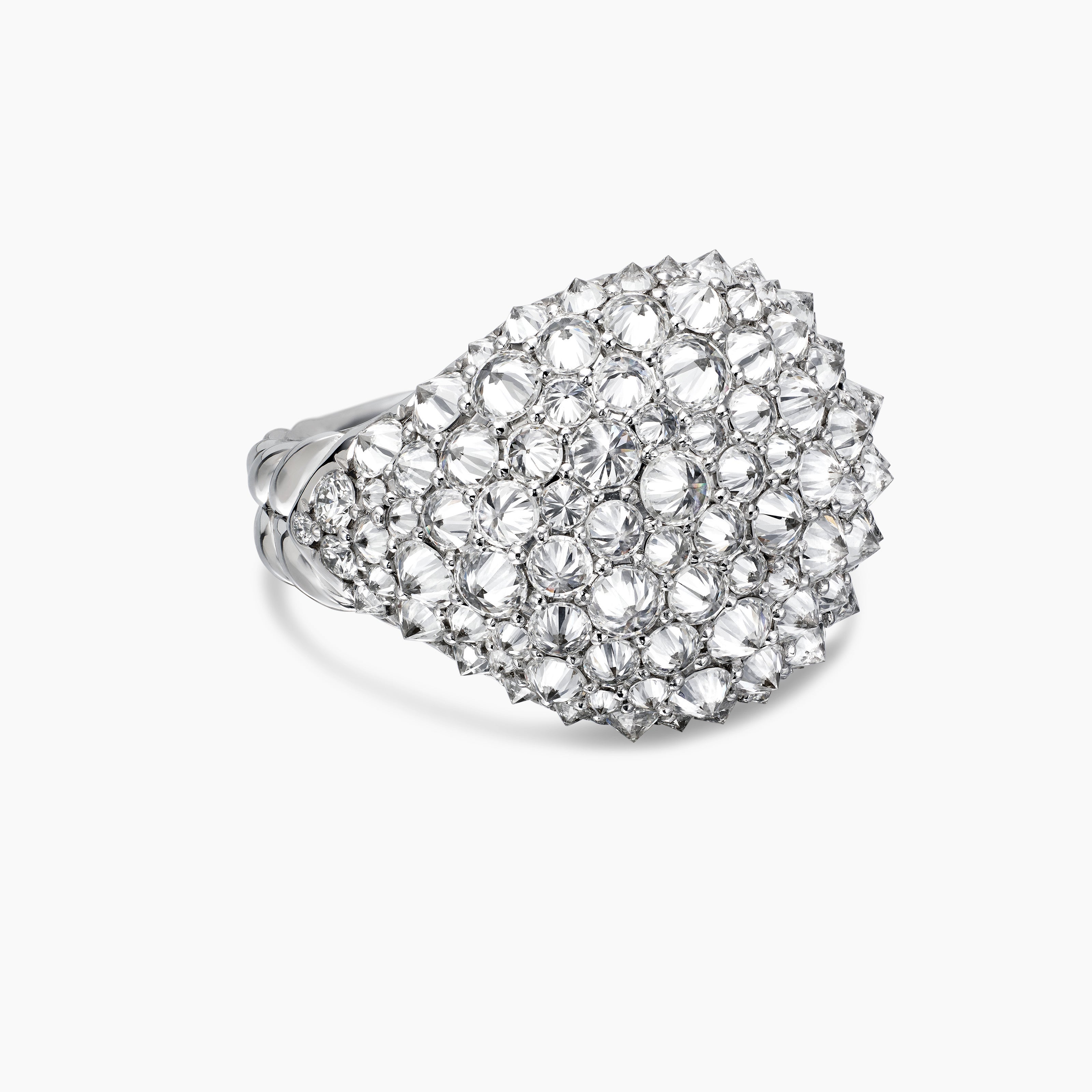 Womens Reverse Set Pav&eacute; Signet Ring in 18K White Gold with Diamonds, 17.5mm