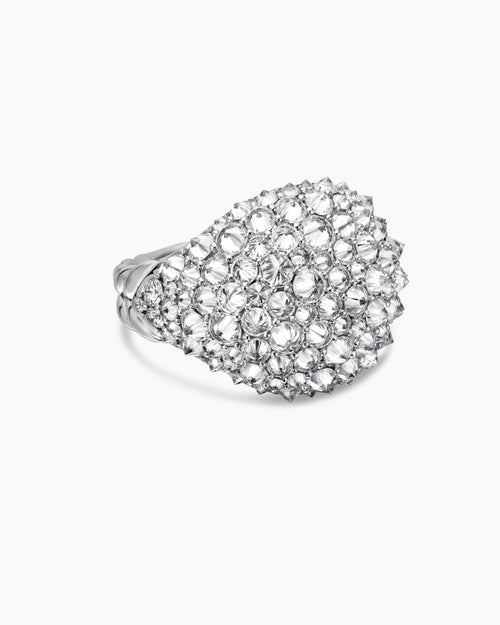 Womens Reverse Set Pavé Signet Ring in 18K White Gold with Diamonds, 17.5mm