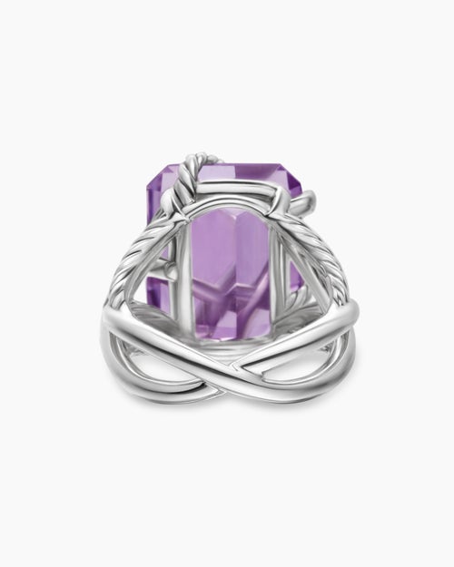 Womens Cable Wrap Ring in Sterling Silver with Lavender Amethyst and Diamonds, 20.4mm