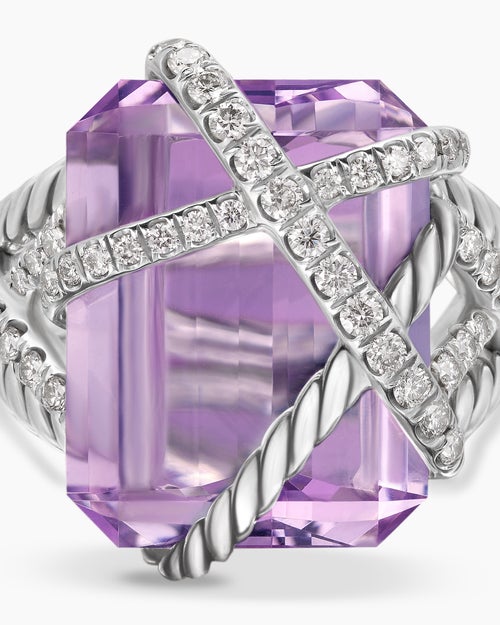 Womens Cable Wrap Ring in Sterling Silver with Diamonds, 20.4mm