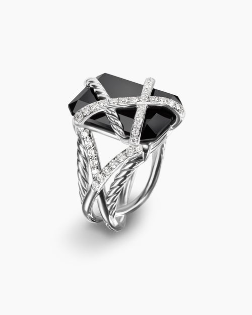Womens Cable Wrap Ring in Sterling Silver with Diamonds, 20.4mm